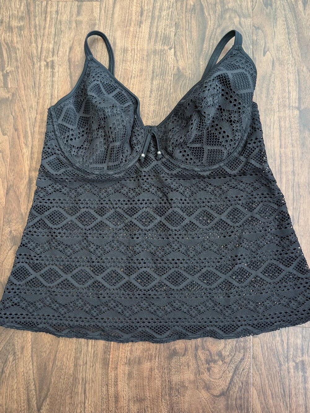 Freya 38G Black Knit Lace Tankini with Underwire Cup Support Mesh